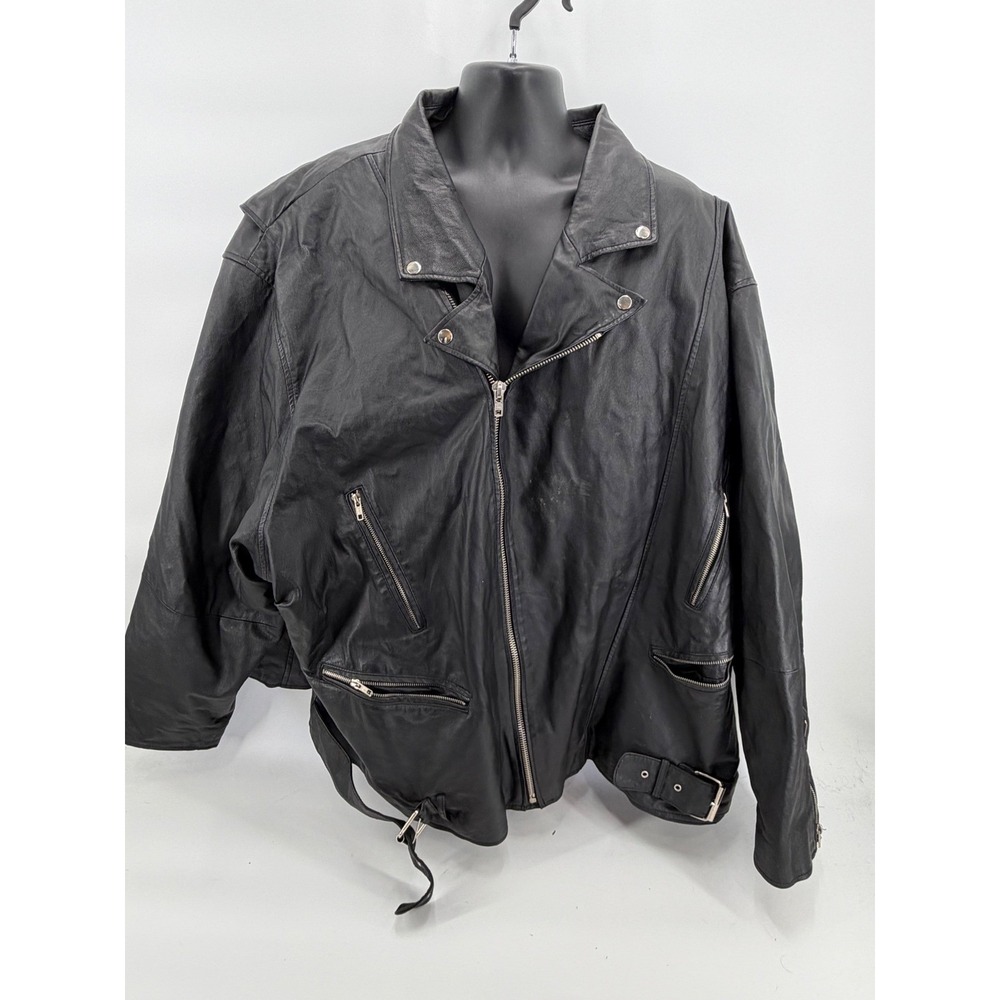 King Size Leather Biker Jacket Mens 6XL Black‎ Asymmetrical Zip Moto Belted